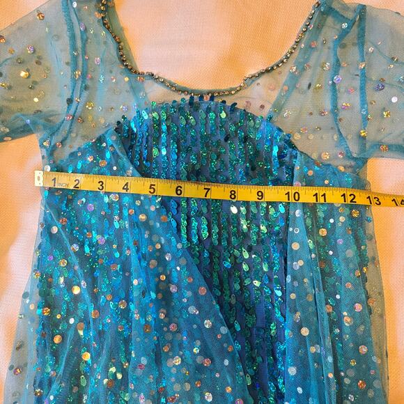 Girl's Sz Medium BI BEI BEINIU Turquoise Blue Rhinestone Elsa Gown W/ Train - Picture 5 of 11
